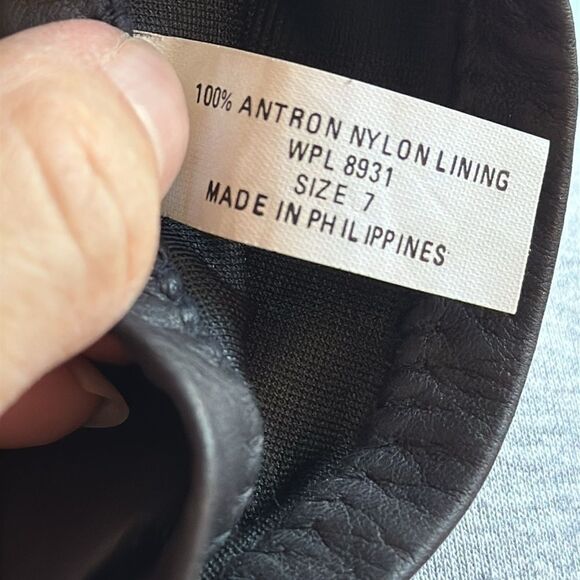 Vintage Aris black nylon lined leather gloves - size 7 - Picture 5 of 5